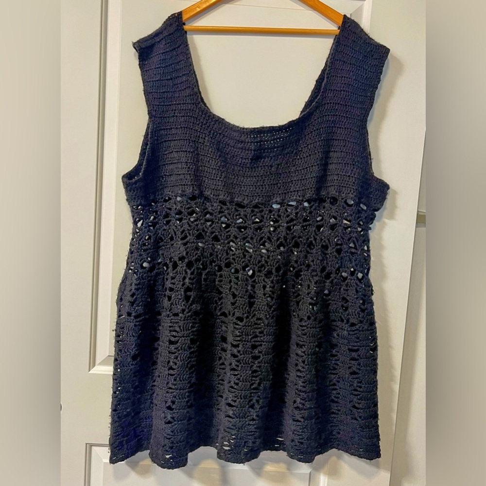 Black hand-crocheted swimsuit cover up - Plus sizes 2-4X - Picture 2 of 3